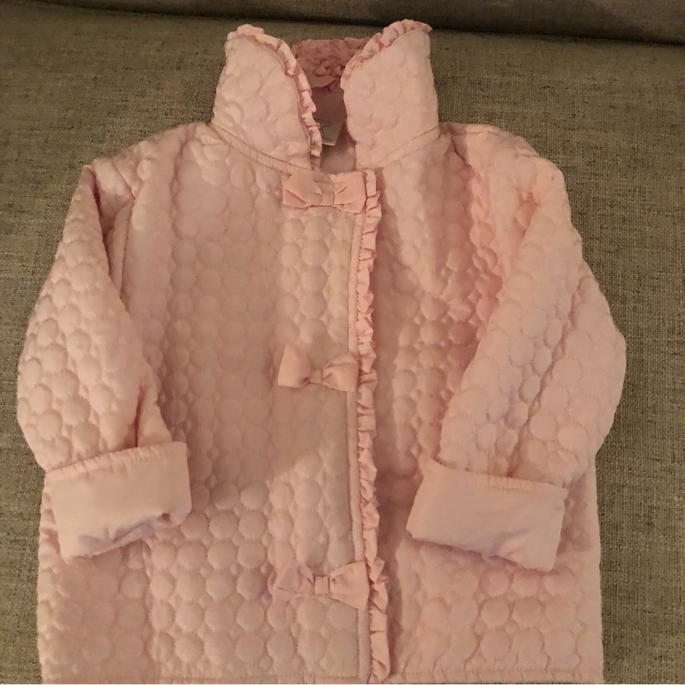 Lightweight pink Quilted Coat with Bow Accents  12 Month